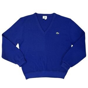 Vintage Izod Lacoste V-Neck Sweater Mens L – Blue 100% Acrylic Made In USA - EUC